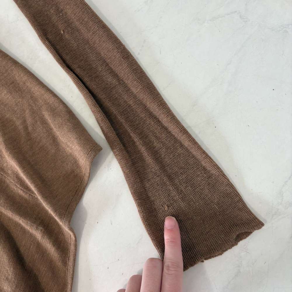 Yves Saint Laurent Size Medium Brown Silk Blend Puff Shoulder Cardigan Pockets - Picture 5 of 8